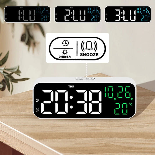 LED Digital Clock Temperature Date Week Display Desktop Clock 3 level Brightness Adjustment Voice Control Countdown Alarm Clock