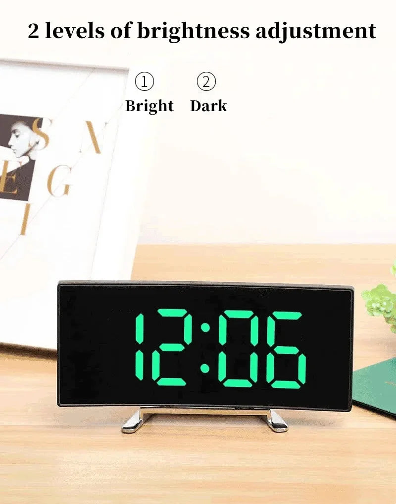 Mirror Digital Alarm Clock Temperature Date 2 Levels of Brightness Adjustment Snooze Table Clock 12/24H Night Mode LED Clock