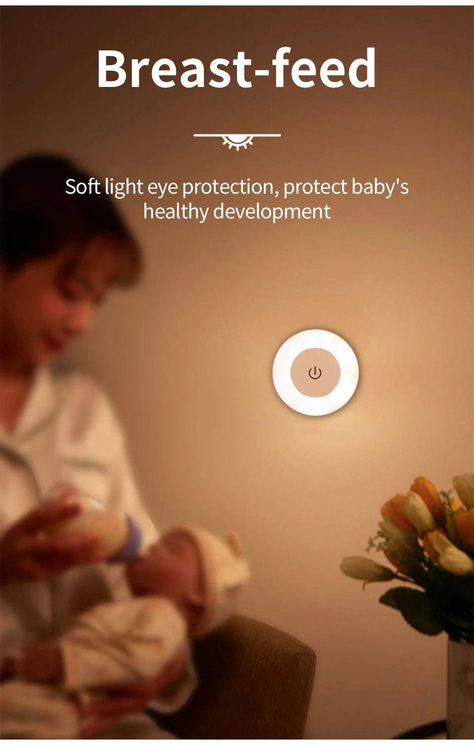 6CM Rechargeable Led Night Light with Touch Switch Wireless Wall Lamp Reading Book Light 3-Colors Dimmable for Bedroom Cabinet