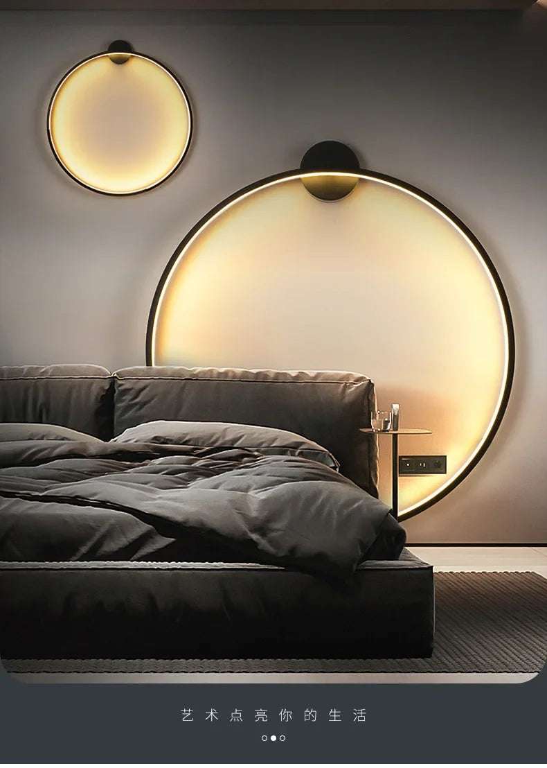 Minimalist LED Circle Background Wall Lamp Home Indoor Decor Wall Sconces Living Room Hall Hotel Wall Lights Bedside Light Black