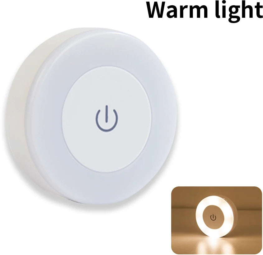 6CM Rechargeable Led Night Light with Touch Switch Wireless Wall Lamp Reading Book Light 3-Colors Dimmable for Bedroom Cabinet