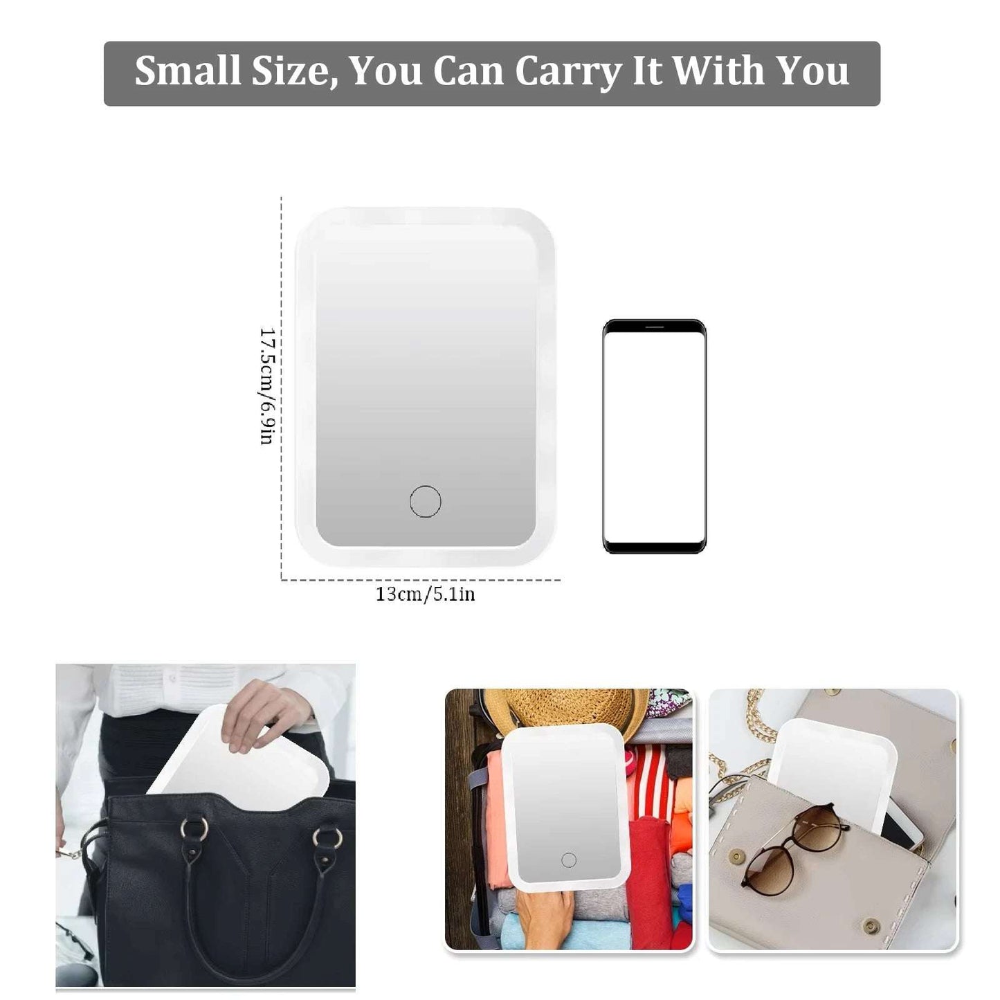 LED Makeup Mirror Cosmetic Mirrors With Light Foldable Travel Makeup Touch Screen Dimm with 10X Magnifying Detail Vanity Mirror