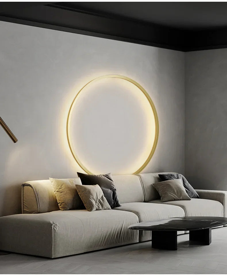 Minimalist LED Circle Background Wall Lamp Home Indoor Decor Wall Sconces Living Room Hall Hotel Wall Lights Bedside Light Black