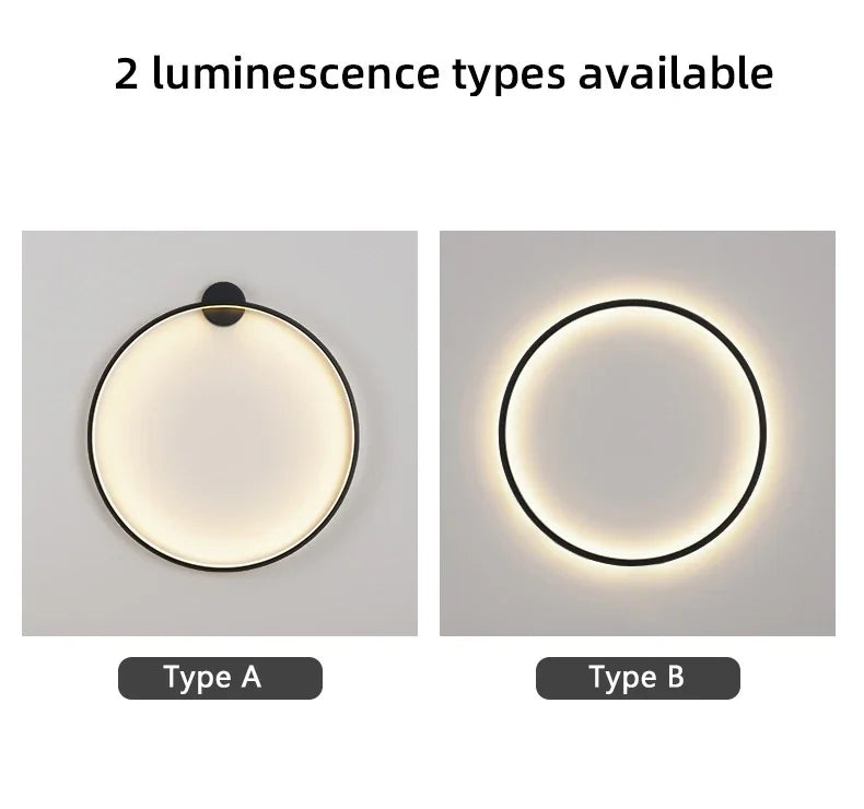 Minimalist LED Circle Background Wall Lamp Home Indoor Decor Wall Sconces Living Room Hall Hotel Wall Lights Bedside Light Black