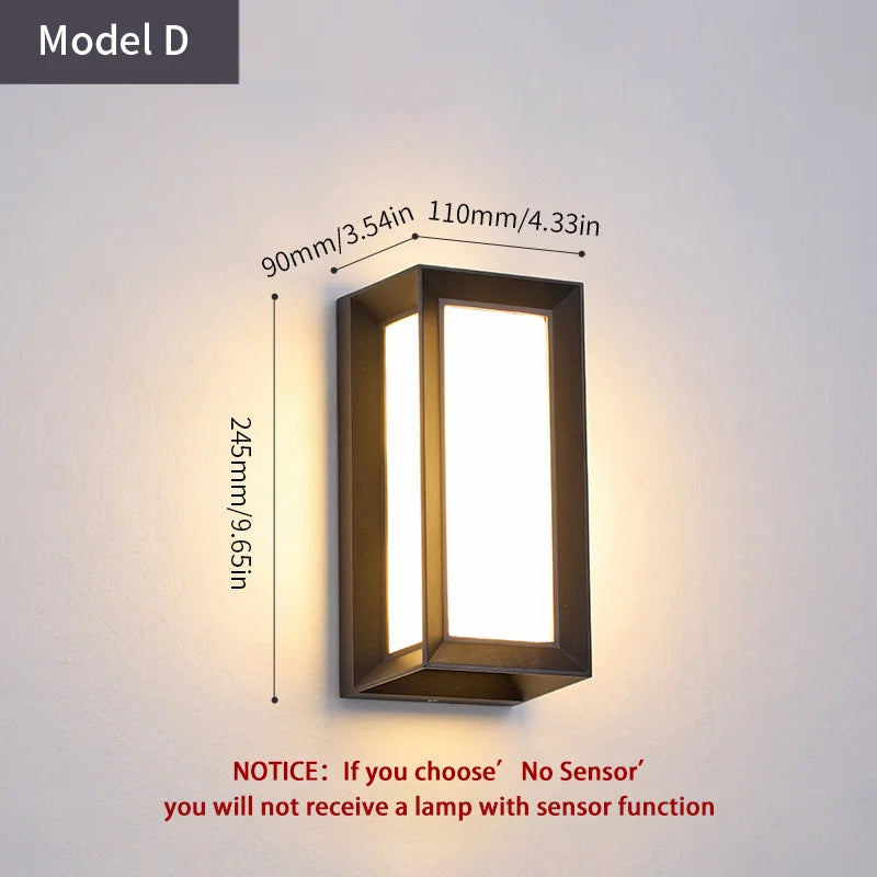 LED Outdoor Wall Light PIR Motion Sensor Wall lamp AC110V 220V Waterproof Modern Indoor Home Balcony Porch Garden Decoration