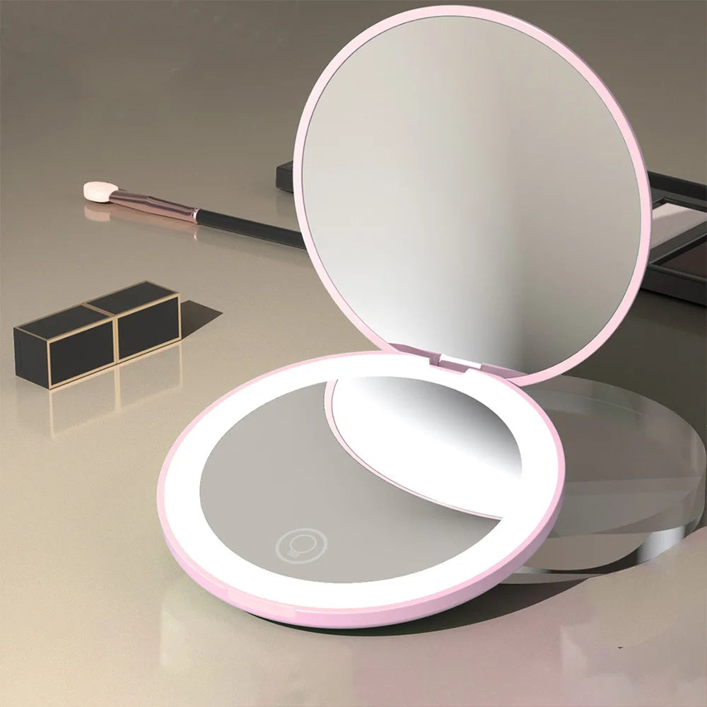 Miroir Compact Small Mini Player With Led Light Illuminated Women's Pocket Mirrors With 10x Magnification And Rechargeability