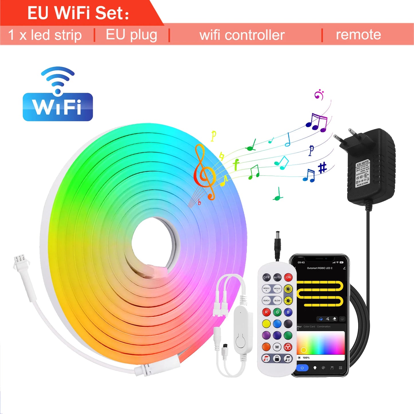 Tuya WiFi Smart WS2811 RGBIC LED Neon Light 12V 24V Waterproof Flexible LED Strip Light Bluetooth LED Tape Ribbon Bedroom Decor