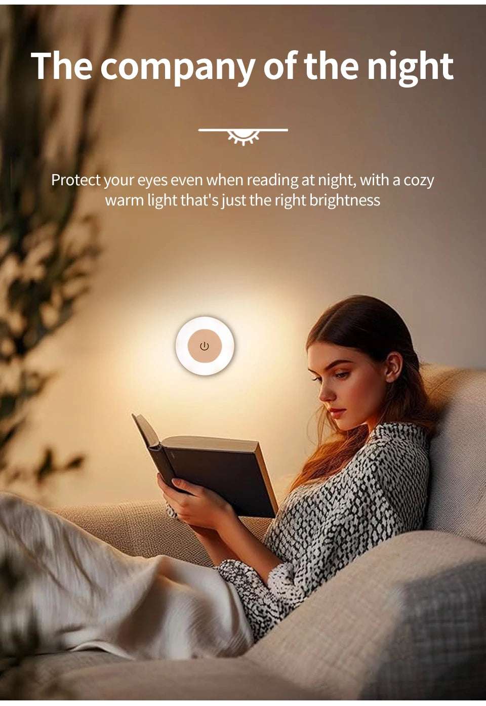 6CM Rechargeable Led Night Light with Touch Switch Wireless Wall Lamp Reading Book Light 3-Colors Dimmable for Bedroom Cabinet