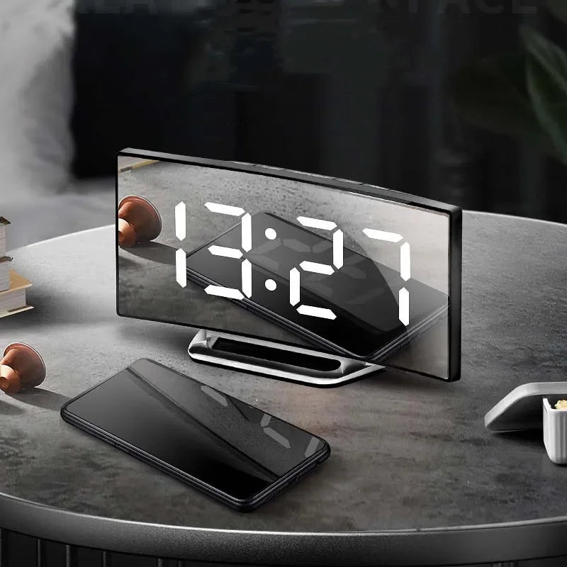 Mirror Digital Alarm Clock Temperature Date 2 Levels of Brightness Adjustment Snooze Table Clock 12/24H Night Mode LED Clock