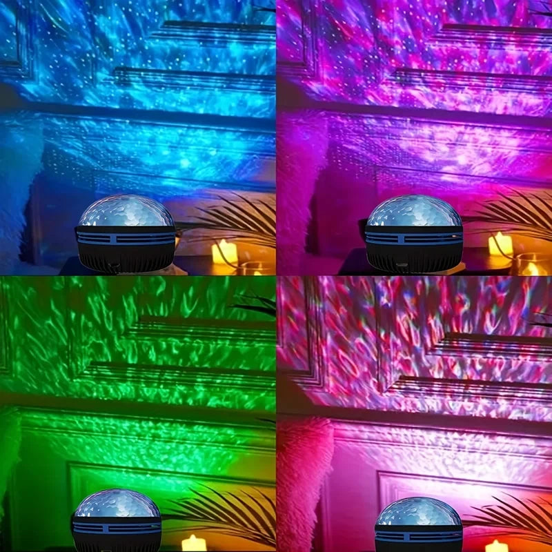 LED Starry Galaxy Ocean Wave Projector RGB Smart Remote Control Lamp KTV USB Christmas Lights Auto Rotate for Home Bedroom Decor