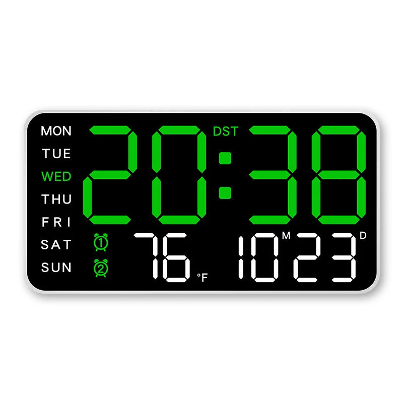 Large Digital Wall Clock With Voice Control LED Display Shows Week Date Temperature Alarm Brightness Adjustable 12/24H Format Fo
