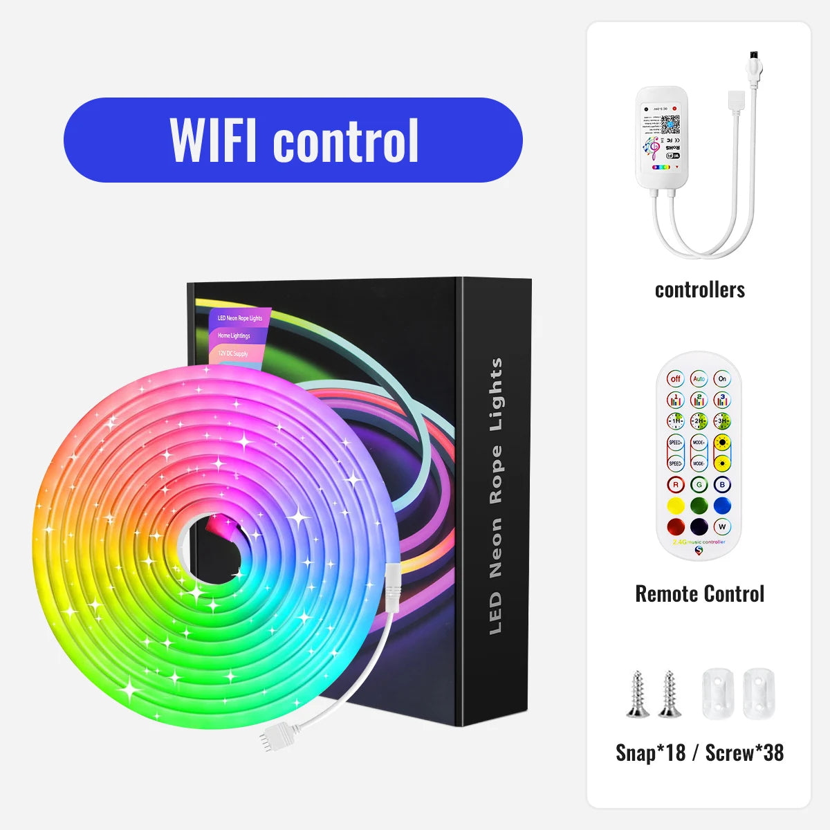 10M/5M RGB Smart WIFI Neon LED Strip Light Compatible with Alexa, 12V 108leds/m Waterproof Music Sync DIY Tape Controlled by APP