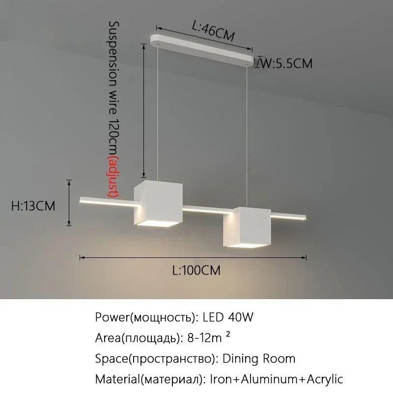Modern LED Pendant Light White Dining Room Kitchen Living Square Design Ceiling Chandelier Simple Personality Hanging Lamp