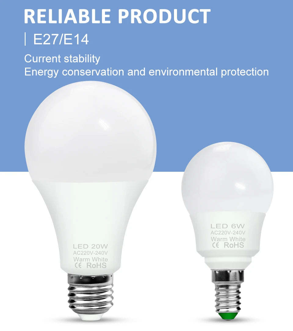 LED Bulb E27 Lamp 220V Lights E14 Spotlight 240V Lampada Leds Chandeliers 3W 6W 9W 12W 15W 18W 20W Bombillas For Home Ampoule