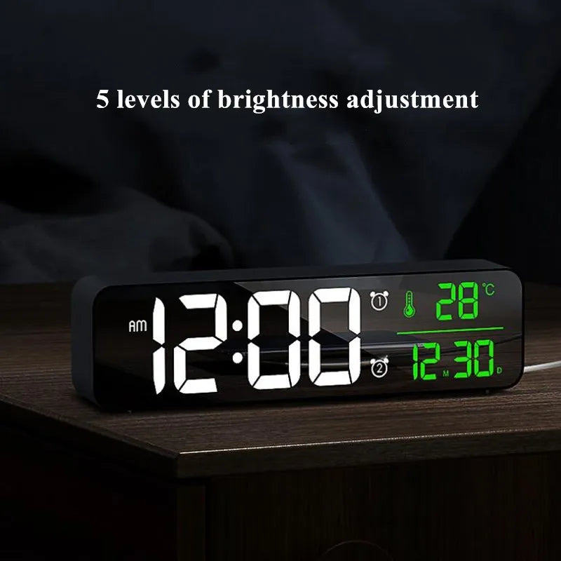 LED Digital Alarm Clock Temperature Date Display Snooze USB Desktop Mirror LED Clocks for Living Room Decoration