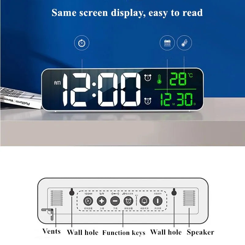 LED Digital Alarm Clock Temperature Date Display Snooze USB Desktop Mirror LED Clocks for Living Room Decoration