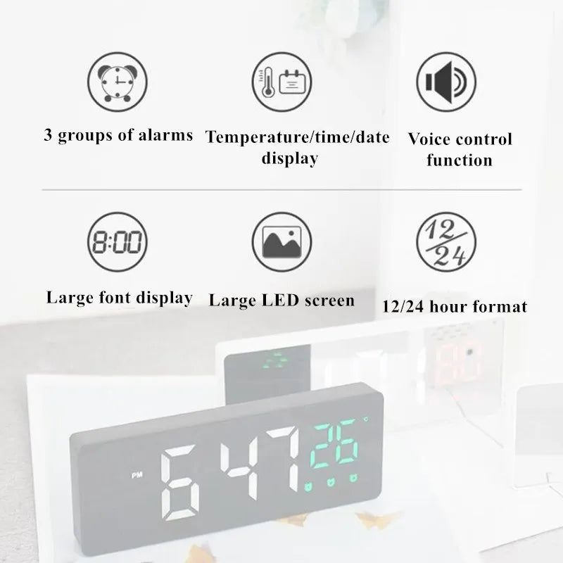 LED Digital Alarm Clock Temperature Date Display Snooze USB Desktop Mirror LED Clocks for Living Room Decoration