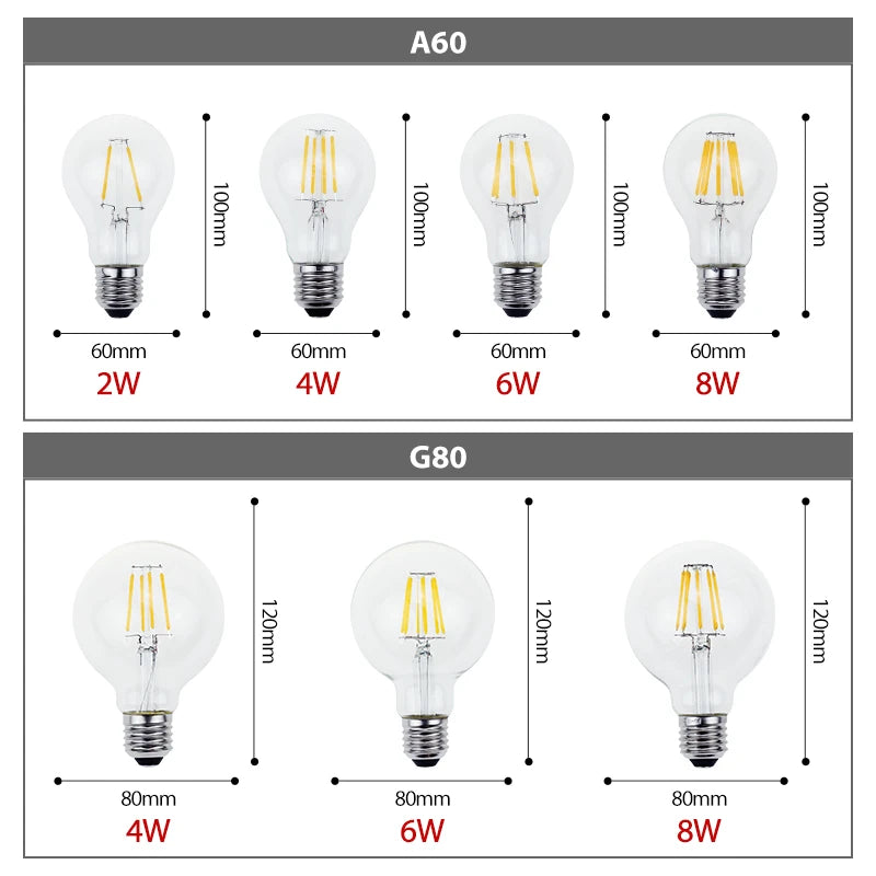 Retro Vintage LED Edison Lamp Bulb E27 E14 LED Filament light 220V 8W 6W 4W 2W Vintage Candle Light Ampoule Incandescent Bulb