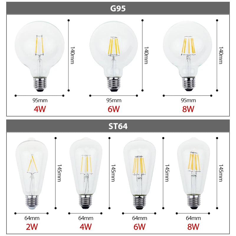 Retro Vintage LED Edison Lamp Bulb E27 E14 LED Filament light 220V 8W 6W 4W 2W Vintage Candle Light Ampoule Incandescent Bulb