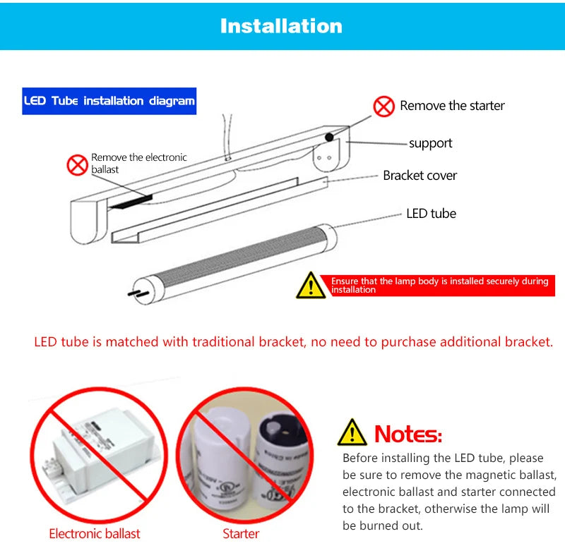 T8 LED Tube Lights 1ft 1.5ft G13 Bin pin LED Lamps  85-265V Warm white