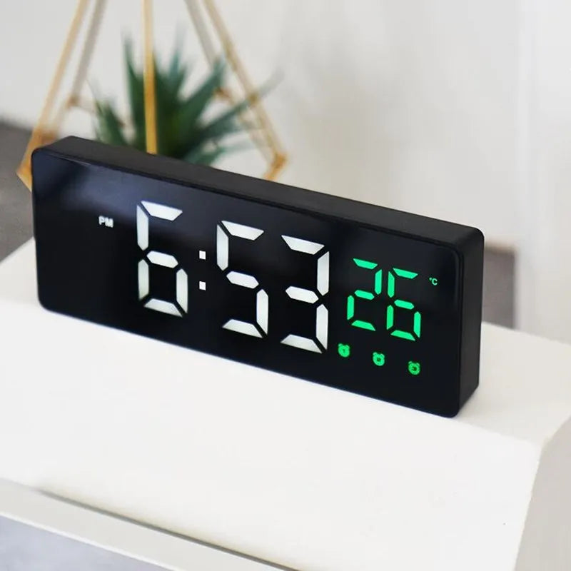 LED Digital Alarm Clock Temperature Date Display Snooze USB Desktop Mirror LED Clocks for Living Room Decoration