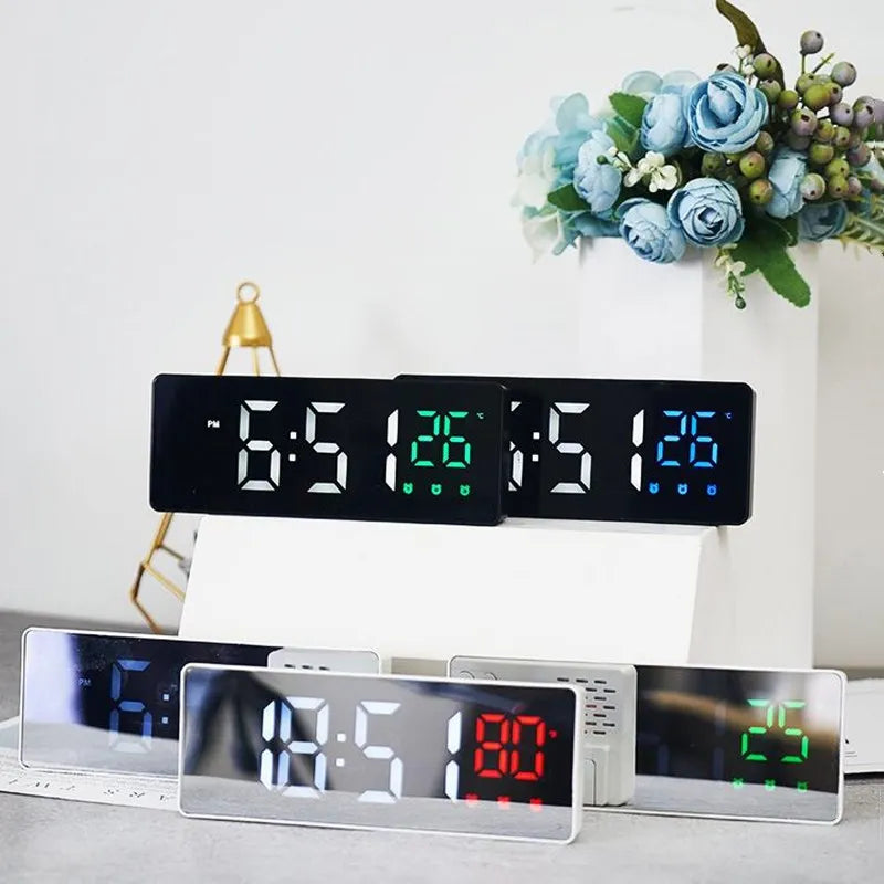 LED Digital Alarm Clock Temperature Date Display Snooze USB Desktop Mirror LED Clocks for Living Room Decoration