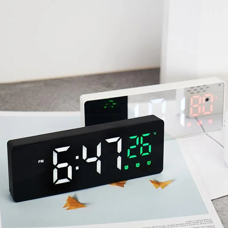 LED Digital Alarm Clock Temperature Date Display Snooze USB Desktop Mirror LED Clocks for Living Room Decoration
