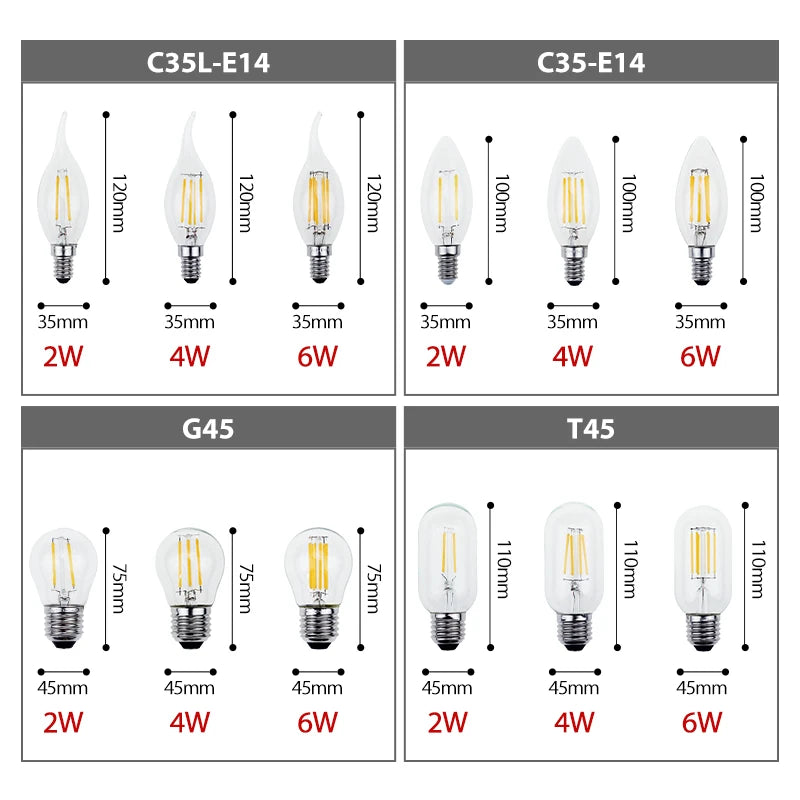 Retro Vintage LED Edison Lamp Bulb E27 E14 LED Filament light 220V 8W 6W 4W 2W Vintage Candle Light Ampoule Incandescent Bulb
