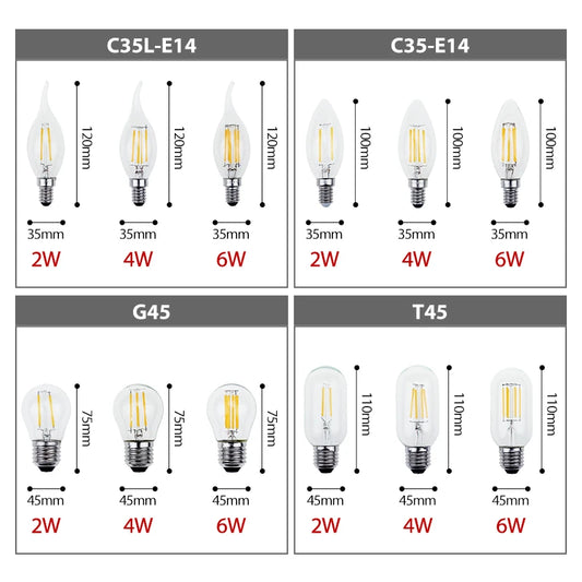 Retro Vintage LED Edison Lamp Bulb E27 E14 LED Filament light 220V 8W 6W 4W 2W Vintage Candle Light Ampoule Incandescent Bulb