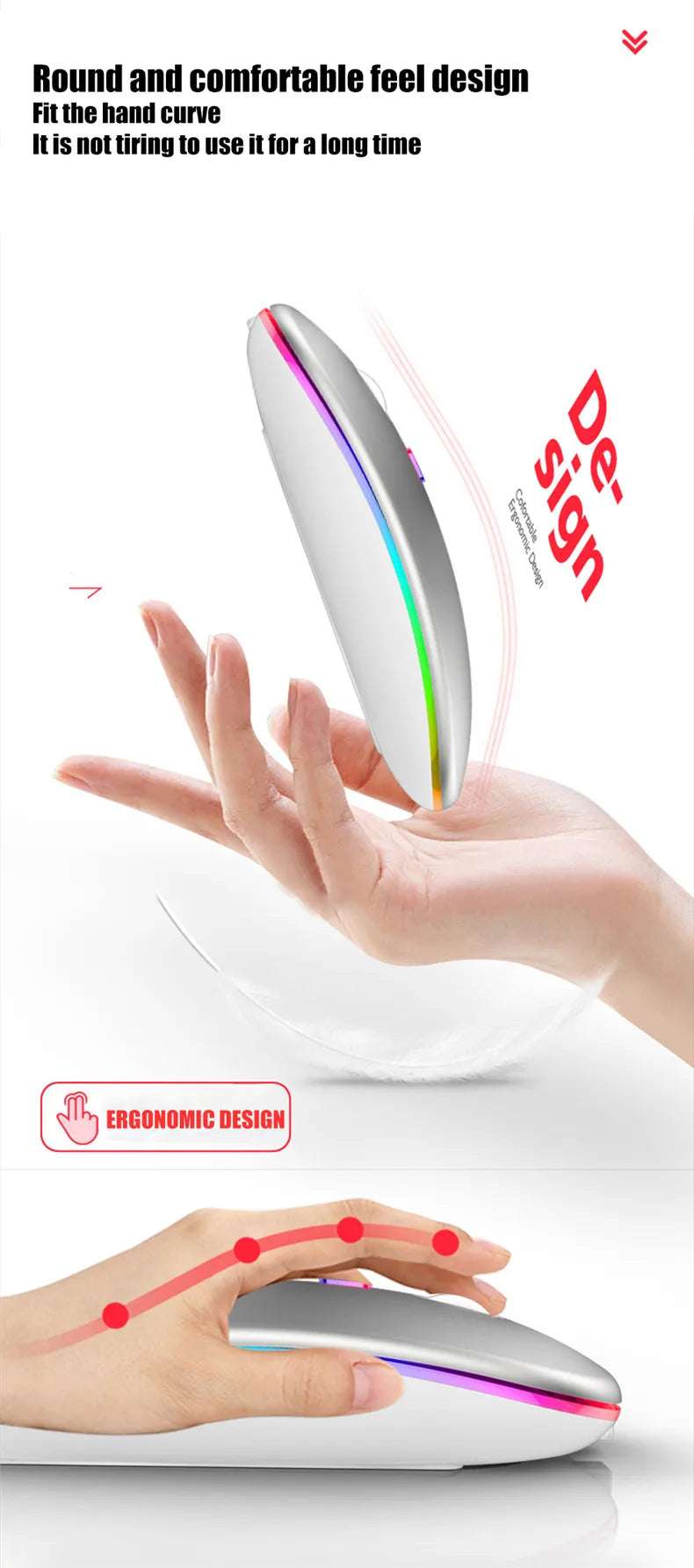 LED Wireless Mouse USB Rechargeable Bluetooth-compatible RGB Mouse Silent Ergonomic Mouse With Backlight For Laptop PC ipad