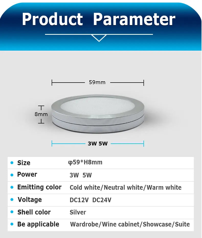 1/3/6pcs LED Cabinet Light 3W 5W DC12V 24V Cupboard Lamp Indoor Lighting for Under Kitchen Cabinet Home Wardrobe Showcase Decor