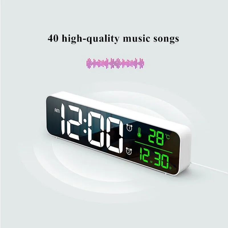 LED Digital Alarm Clock Temperature Date Display Snooze USB Desktop Mirror LED Clocks for Living Room Decoration