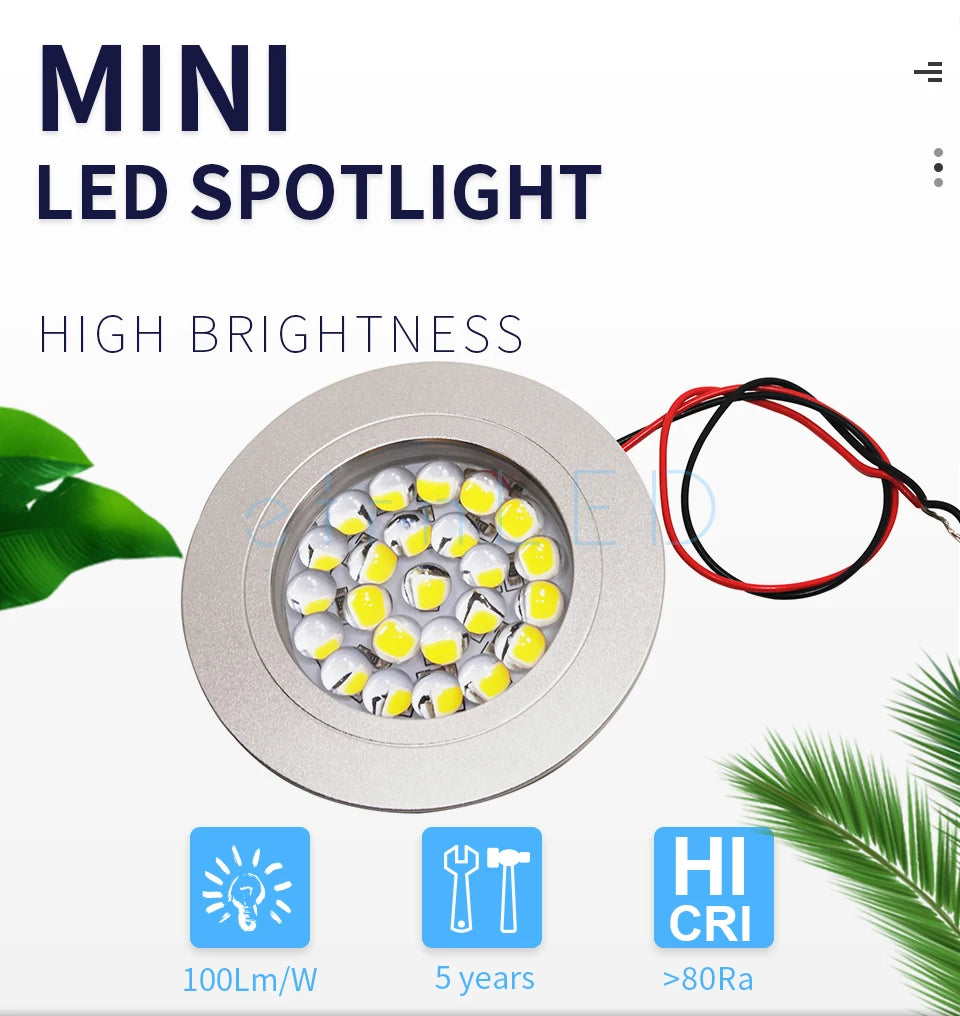 etrnLED Ceiling Led Spot Light Round Mini Focus 12V Ultra Thin Dimmable Built In Lamps Indoor Home Showcase Cabinet Downlight