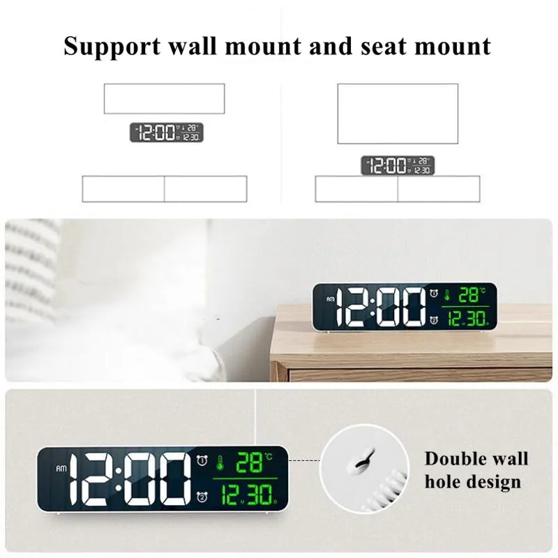 LED Digital Alarm Clock Temperature Date Display Snooze USB Desktop Mirror LED Clocks for Living Room Decoration