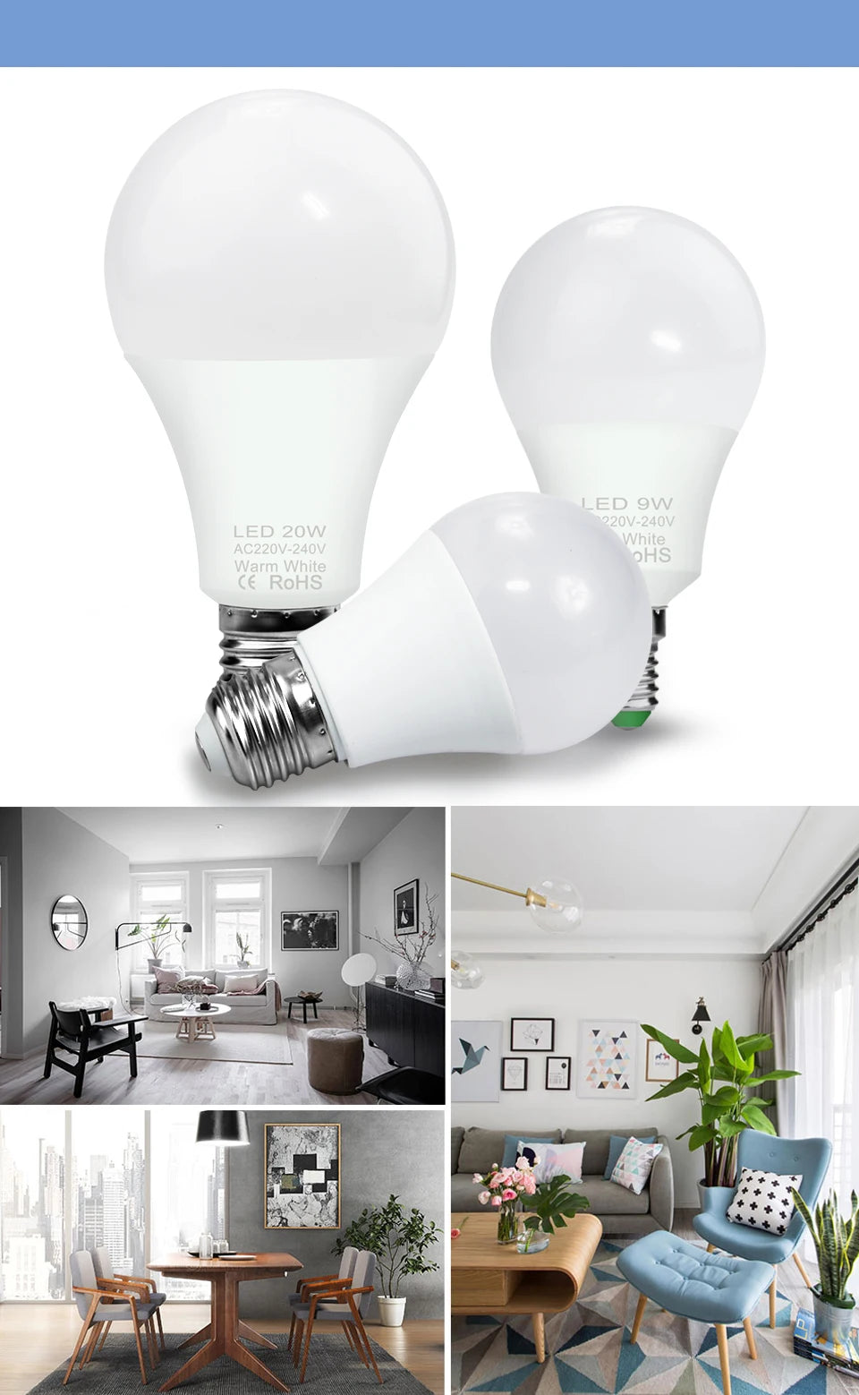 LED Bulb E27 Lamp 220V Lights E14 Spotlight 240V Lampada Leds Chandeliers 3W 6W 9W 12W 15W 18W 20W Bombillas For Home Ampoule