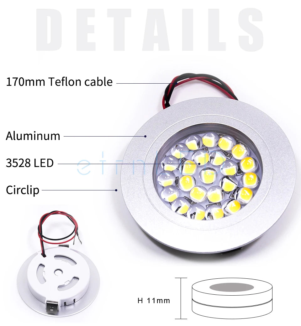 etrnLED Ceiling Led Spot Light Round Mini Focus 12V Ultra Thin Dimmable Built In Lamps Indoor Home Showcase Cabinet Downlight