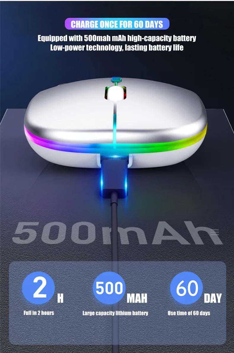 LED Wireless Mouse USB Rechargeable Bluetooth-compatible RGB Mouse Silent Ergonomic Mouse With Backlight For Laptop PC ipad