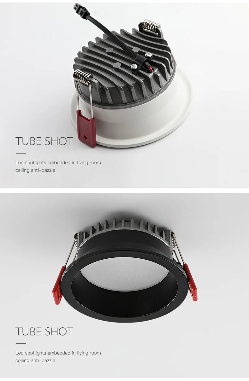 Dimmable Anti-glare Recessed LED Downlight Lamp 5W 7W 9W 12W 20W 85-265V  Ceiling Spot Panel Bulbs Round For Home Lighting