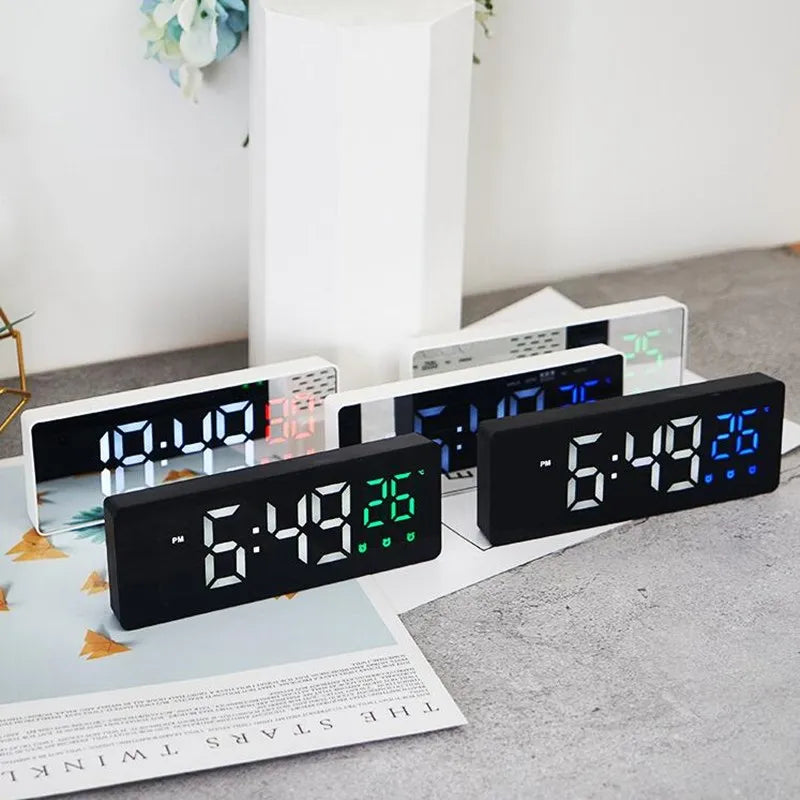 LED Digital Alarm Clock Temperature Date Display Snooze USB Desktop Mirror LED Clocks for Living Room Decoration