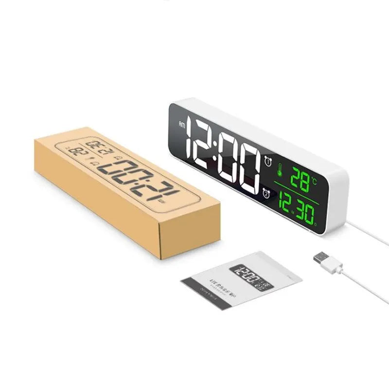 LED Digital Alarm Clock Temperature Date Display Snooze USB Desktop Mirror LED Clocks for Living Room Decoration