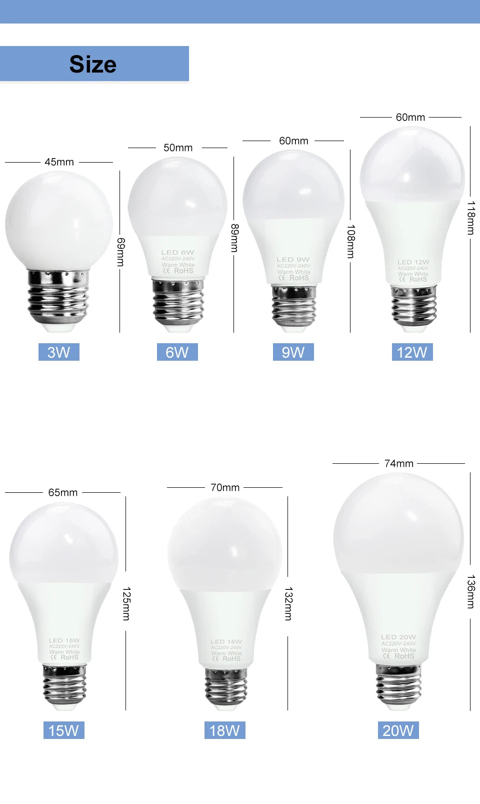 LED Bulb E27 Lamp 220V Lights E14 Spotlight 240V Lampada Leds Chandeliers 3W 6W 9W 12W 15W 18W 20W Bombillas For Home Ampoule