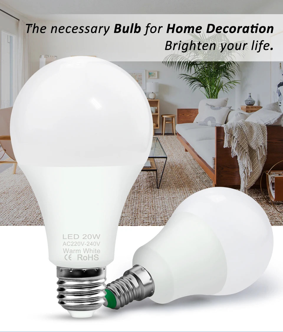LED Bulb E27 Lamp 220V Lights E14 Spotlight 240V Lampada Leds Chandeliers 3W 6W 9W 12W 15W 18W 20W Bombillas For Home Ampoule