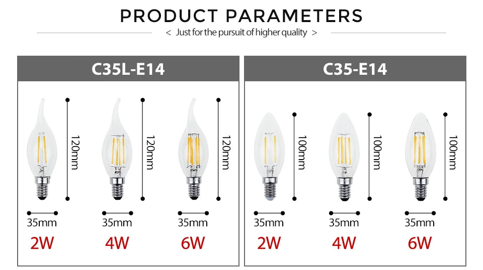 Retro Vintage LED Edison Lamp Bulb E27 E14 LED Filament light 220V 8W 6W 4W 2W Vintage Candle Light Ampoule Incandescent Bulb