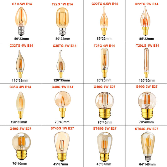 E14 E27 LED Bulb 220V Dimmable Vintage LED Filament Light Bulbs T22 1W Retro Incandescent Decoration Led Lighting Lamp Ampoule