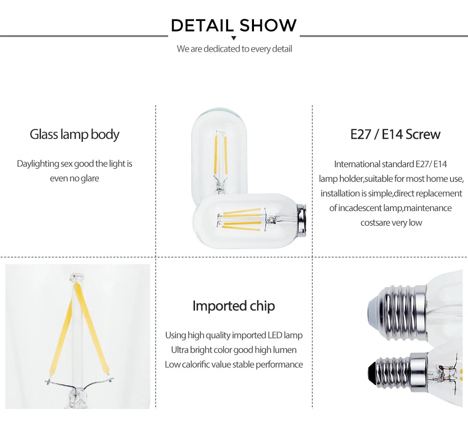 Retro Vintage LED Edison Lamp Bulb E27 E14 LED Filament light 220V 8W 6W 4W 2W Vintage Candle Light Ampoule Incandescent Bulb