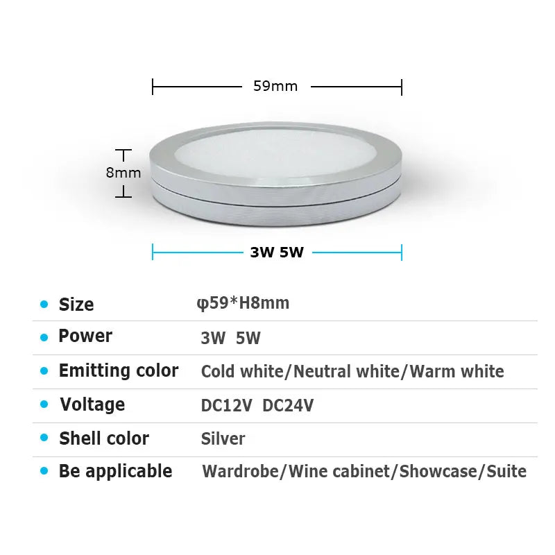 1/3/6pcs LED Cabinet Light 3W 5W DC12V 24V Cupboard Lamp Indoor Lighting for Under Kitchen Cabinet Home Wardrobe Showcase Decor