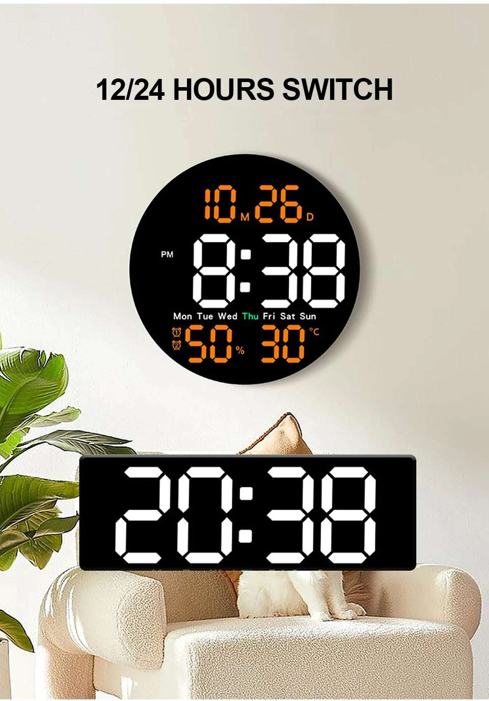 10inch LED Large Digital Wall Clock with Remote Control Temperature Humidity Date Week Display Countdown Timing Clock Home Decor
