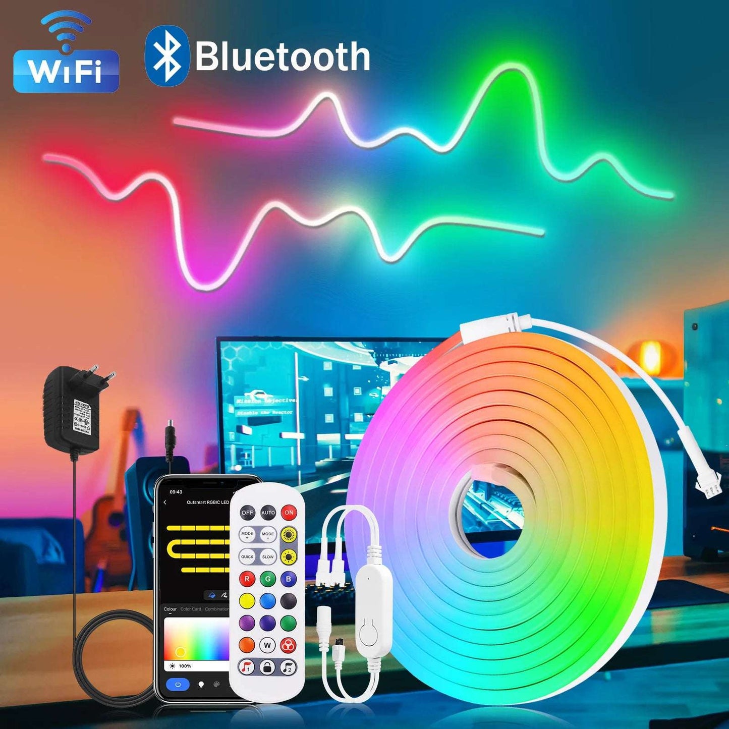 Tuya WiFi Smart WS2811 RGBIC LED Neon Light 12V 24V Waterproof Flexible LED Strip Light Bluetooth LED Tape Ribbon Bedroom Decor