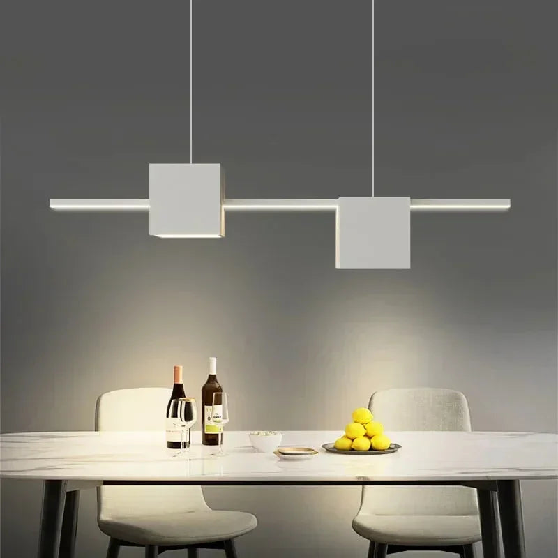 Modern LED Pendant Light White Dining Room Kitchen Living  Square Design Ceiling Chandelier Simple Personality Hanging Lamp