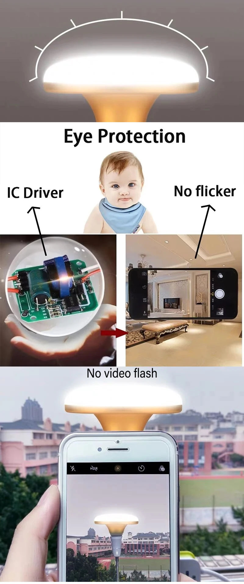 1PC 220V LED Bulb E27 Base Household Energy Saving Lamp 20W 30W 40W 60W 100W Indoor Lighting Flying Saucer Light Ampoule E27